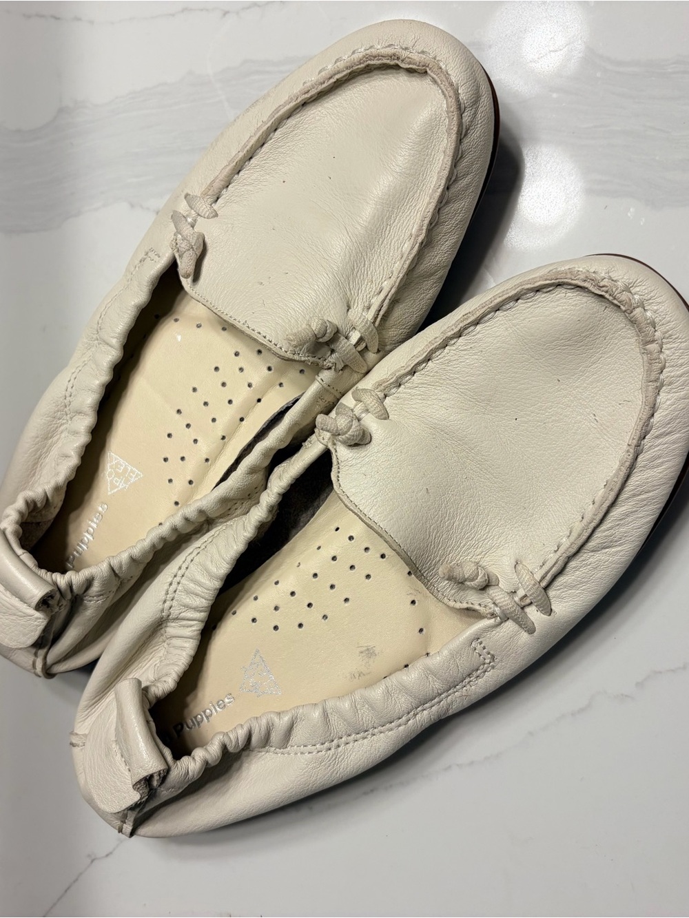 Hush Puppies Cream Leather Moccasin Driving Loafers